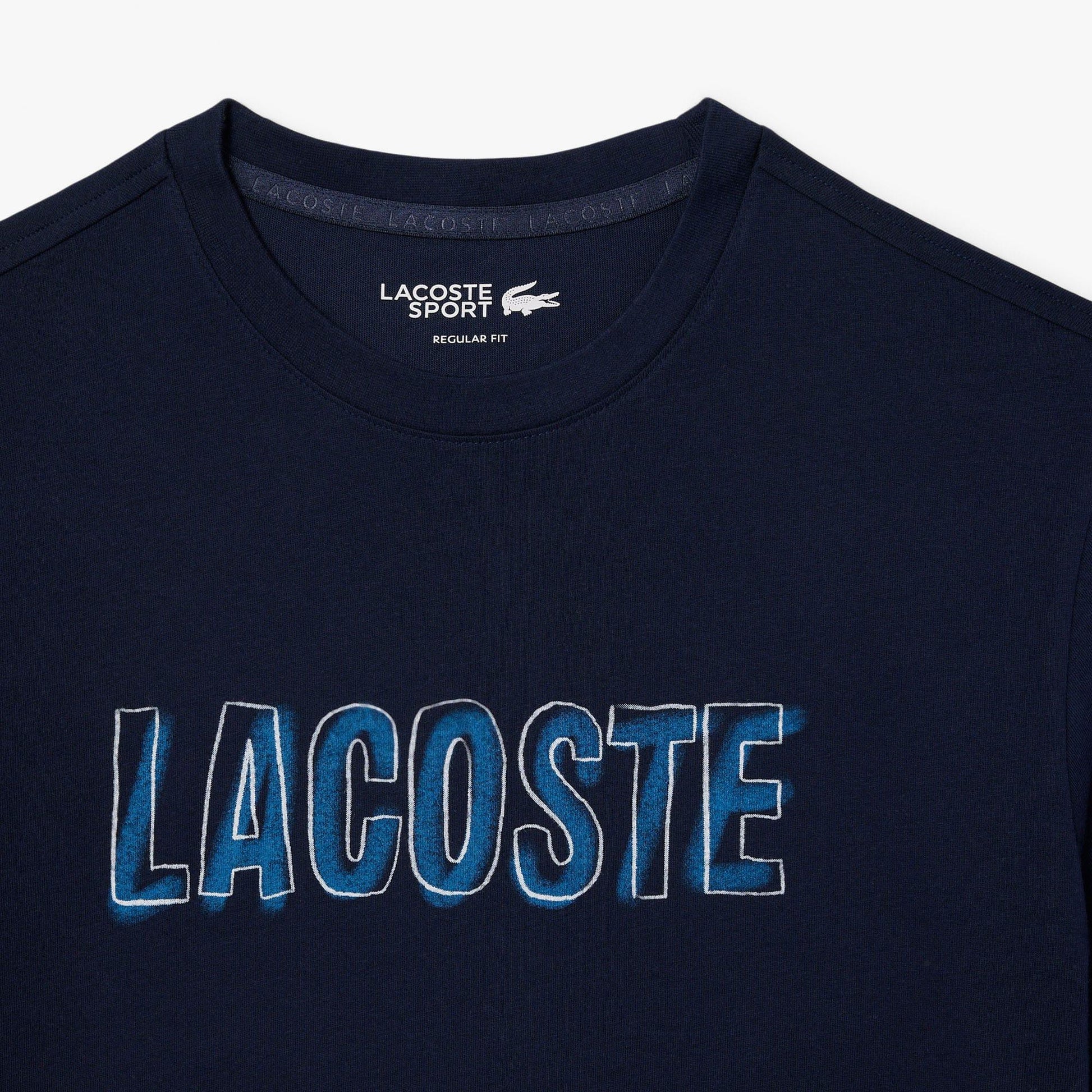 Blue - Side - Lacoste Mens Printed Ultra Dry Sport T-Shirt