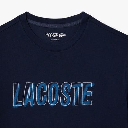 Blue - Side - Lacoste Mens Printed Ultra Dry Sport T-Shirt
