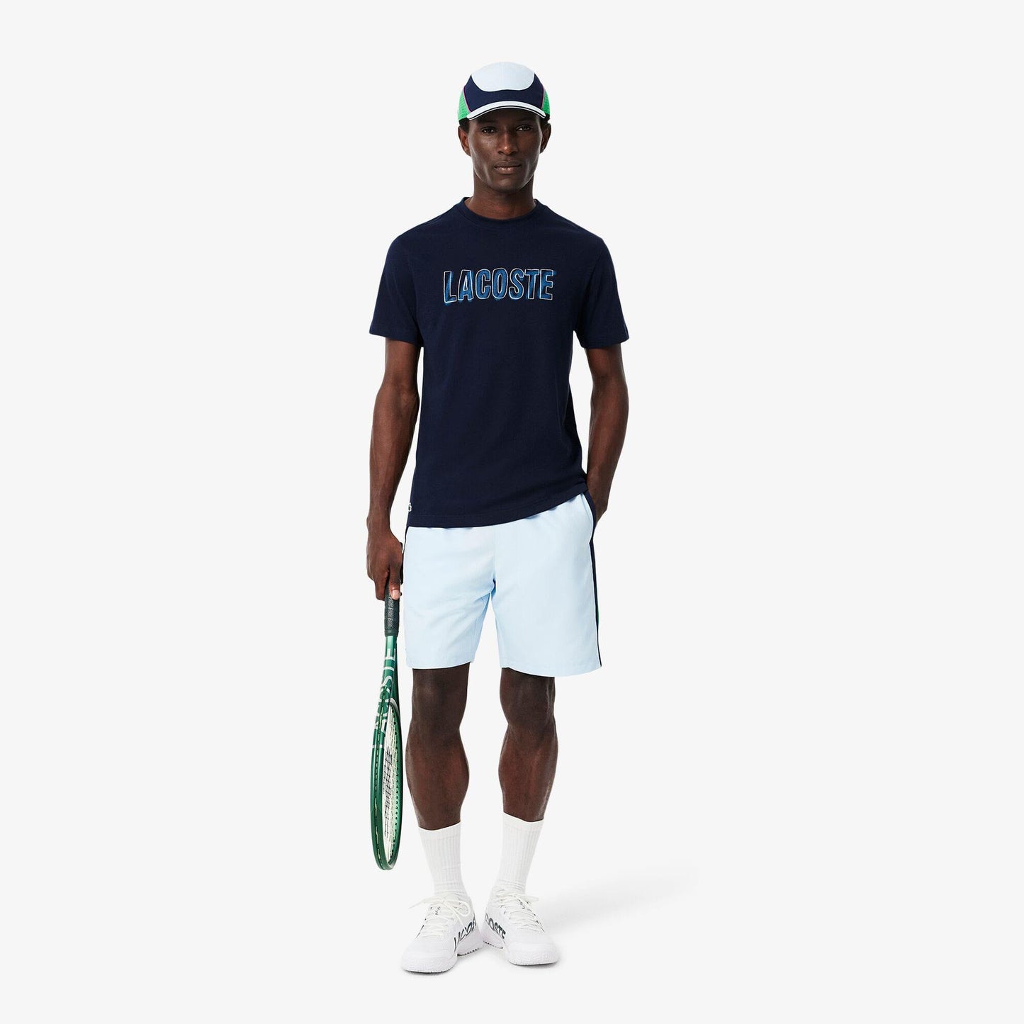 Blue - Close up - Lacoste Mens Printed Ultra Dry Sport T-Shirt