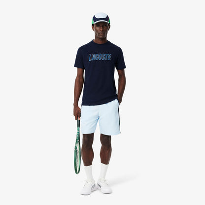 Blue - Close up - Lacoste Mens Printed Ultra Dry Sport T-Shirt
