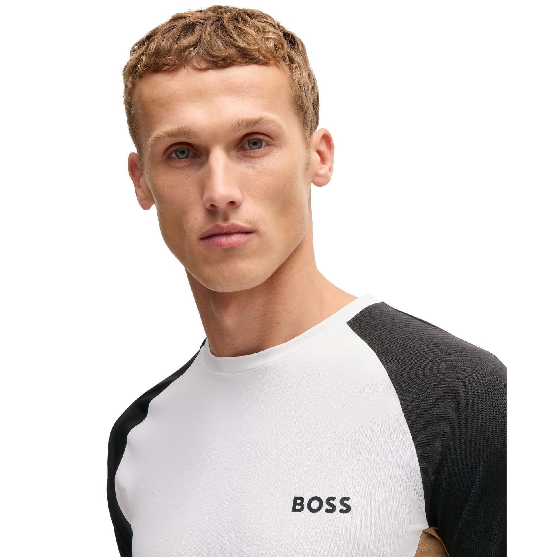 White-Black - Close up - Boss Mens Active Colour Block T-Shirt
