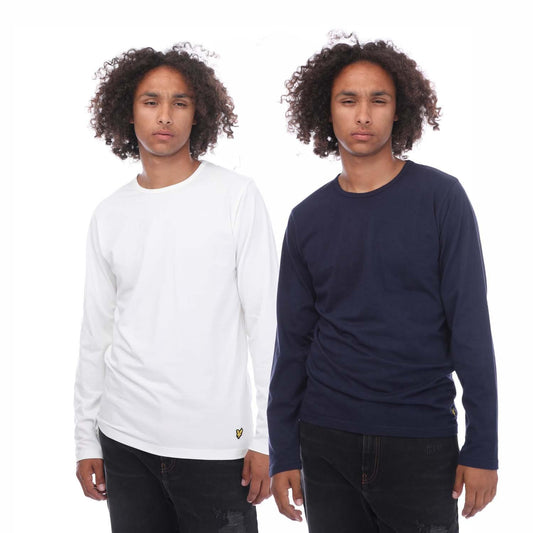 White-Navy - Front - Lyle & Scott Mens Kane Long-Sleeved T-Shirt (Pack of 2)