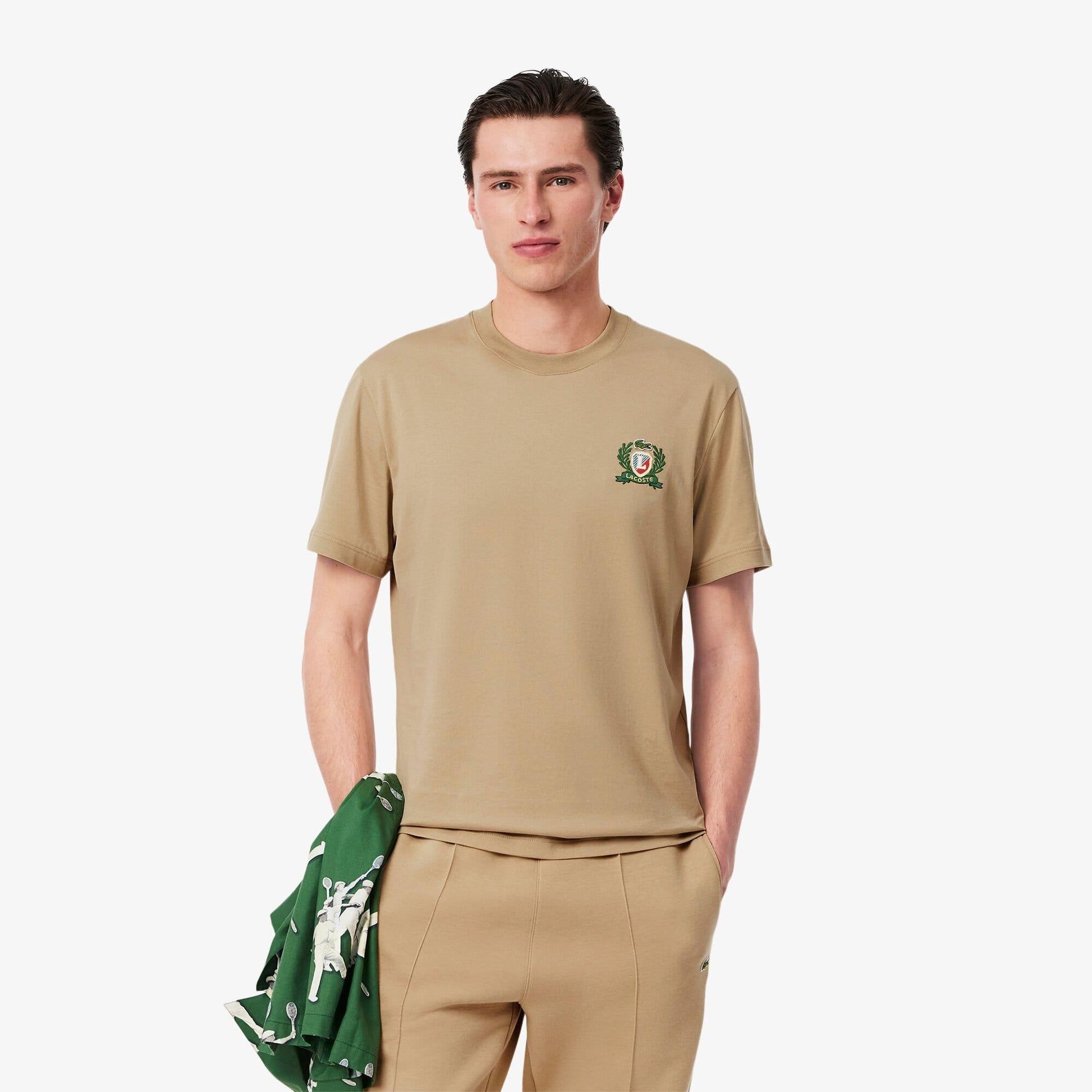 Beige - Back - Lacoste Mens French Made Embroidered T-Shirt