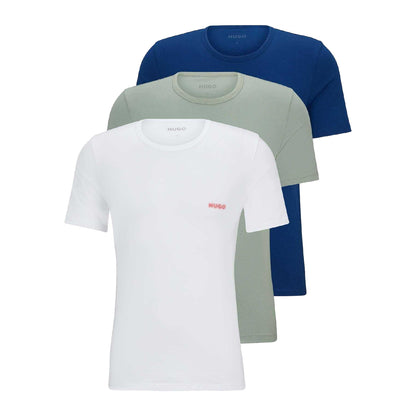 White-Green-Navy Blue - Front - Hugo Mens Logo T-Shirt (Pack of 3)