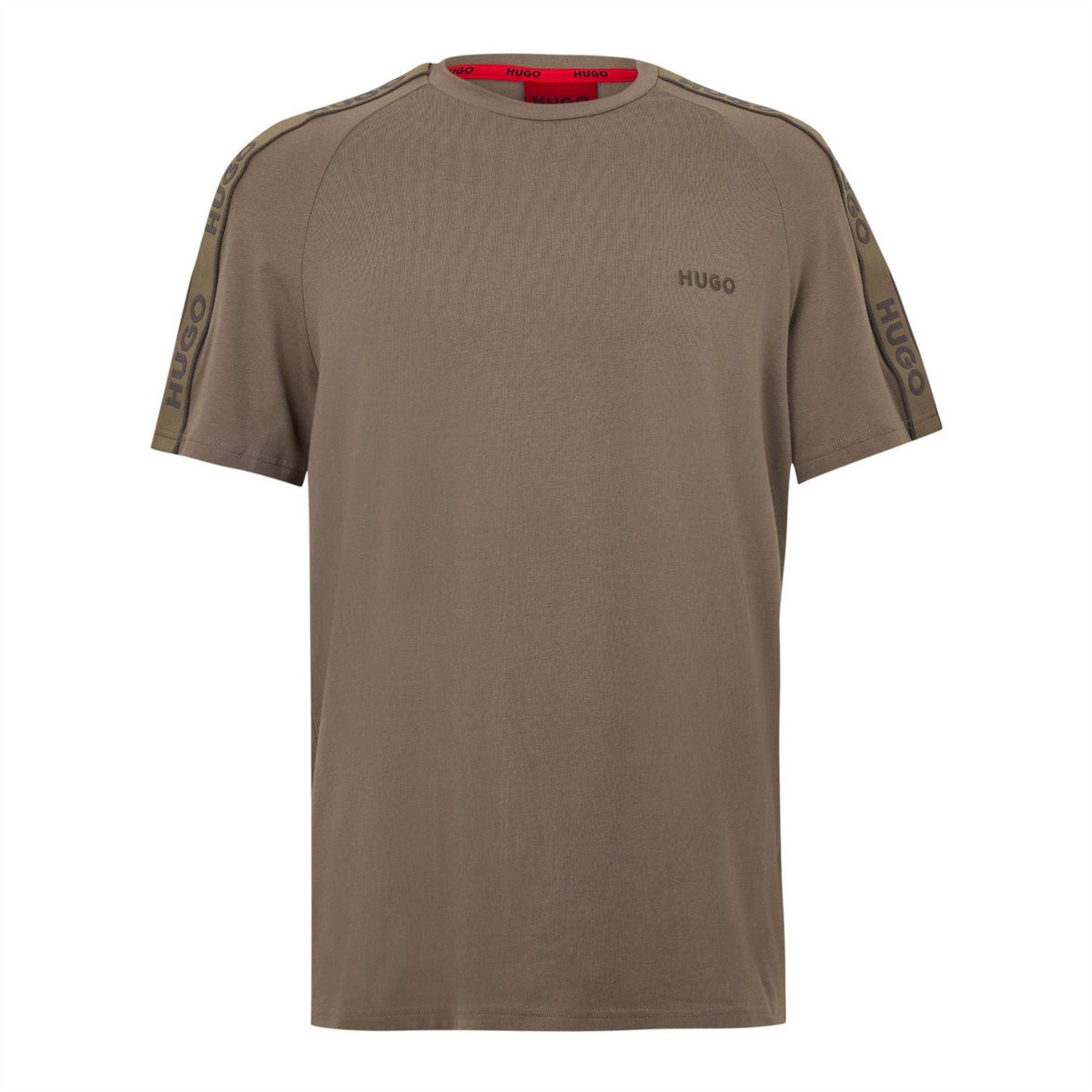 Beige - Back - Hugo Mens Sporty Tape Logo T-Shirt
