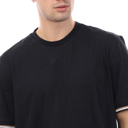 Dark Blue - Side - Boss Mens Thompson Signature Striped T-Shirt