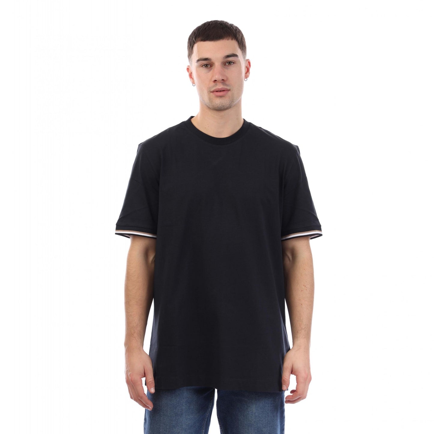 Dark Blue - Front - Boss Mens Thompson Signature Striped T-Shirt