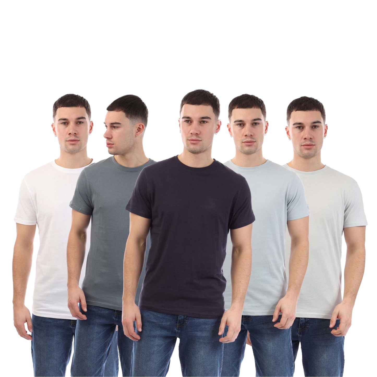 Multicoloured - Front - Duck and Cover Mens Demtare Sleeve Print T-Shirt (Pack of 5)
