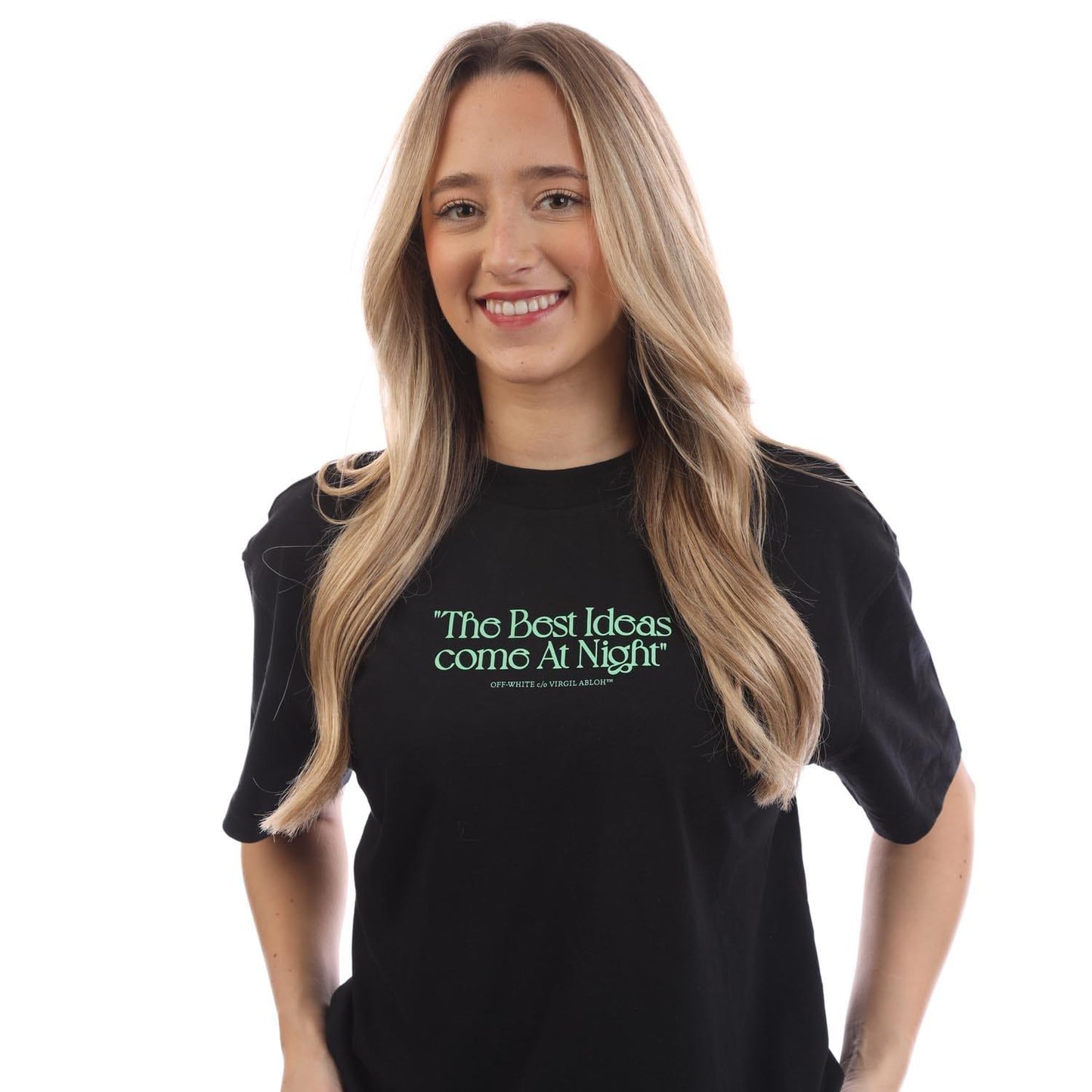 Black-Green - Side - Off White Womens-Ladies Best Ideas Come T-Shirt