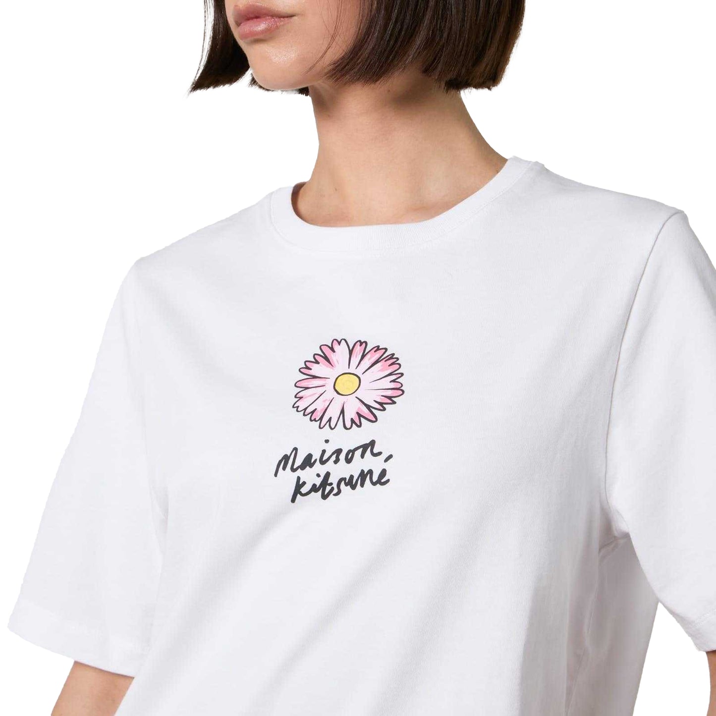 White - Side - Maison Kitsuné Womens-Ladies Floating Flower T-Shirt