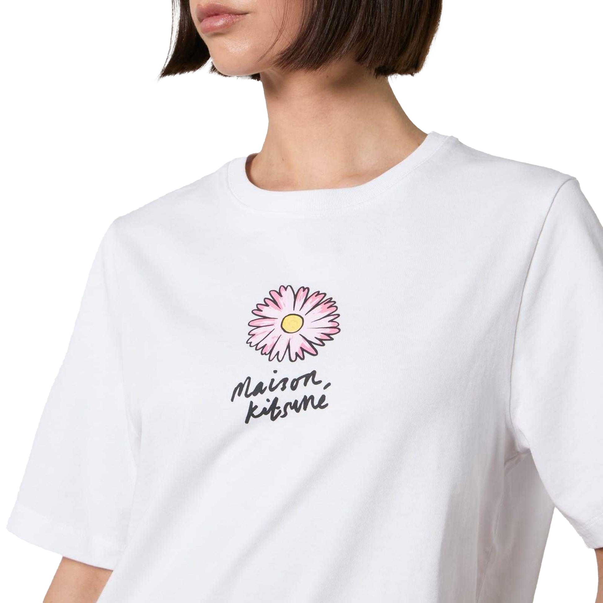 White - Side - Maison Kitsuné Womens-Ladies Floating Flower T-Shirt