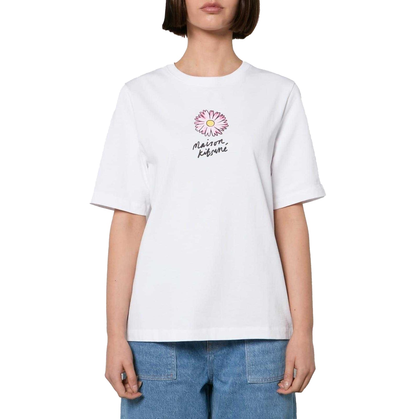 White - Front - Maison Kitsuné Womens-Ladies Floating Flower T-Shirt