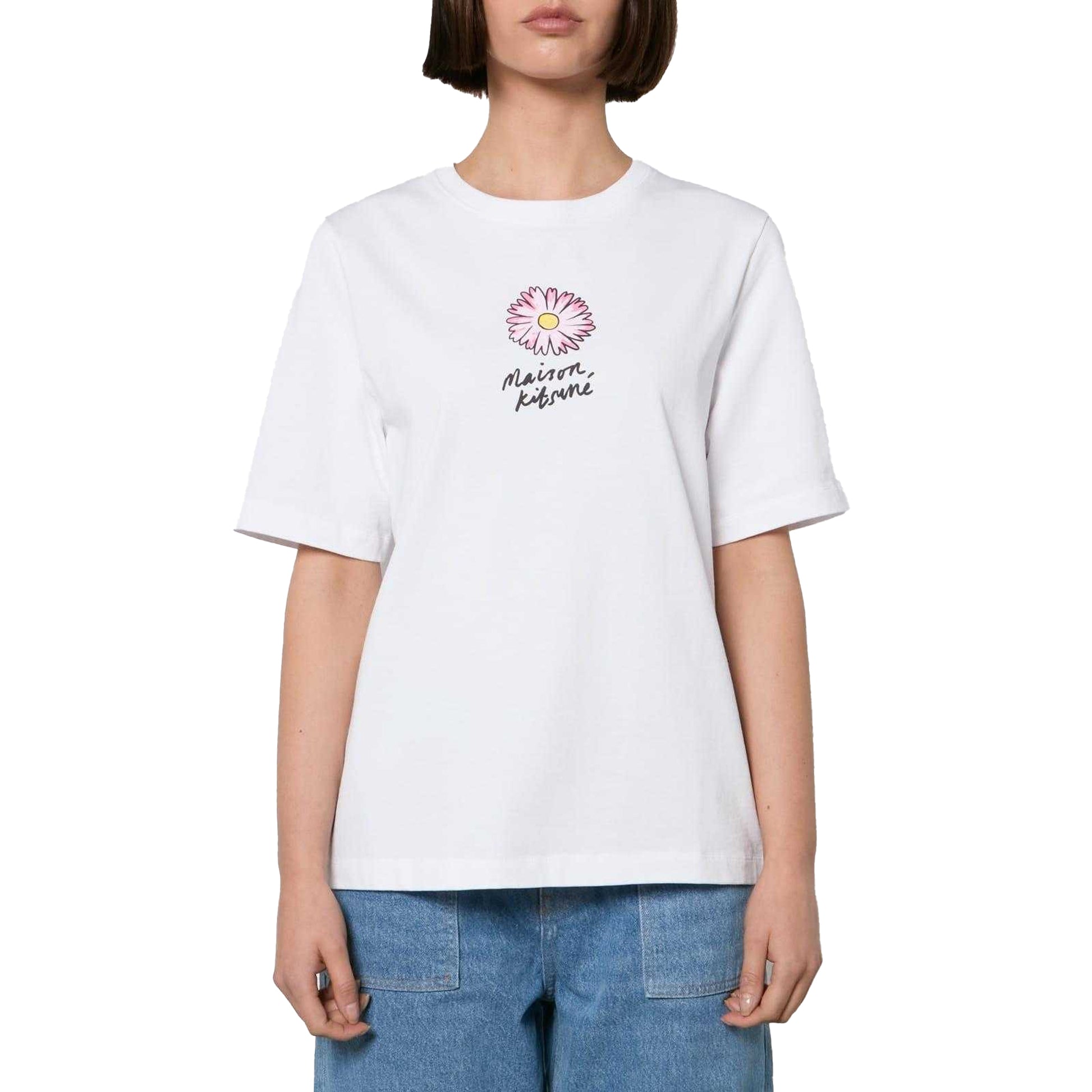 White - Front - Maison Kitsuné Womens-Ladies Floating Flower T-Shirt
