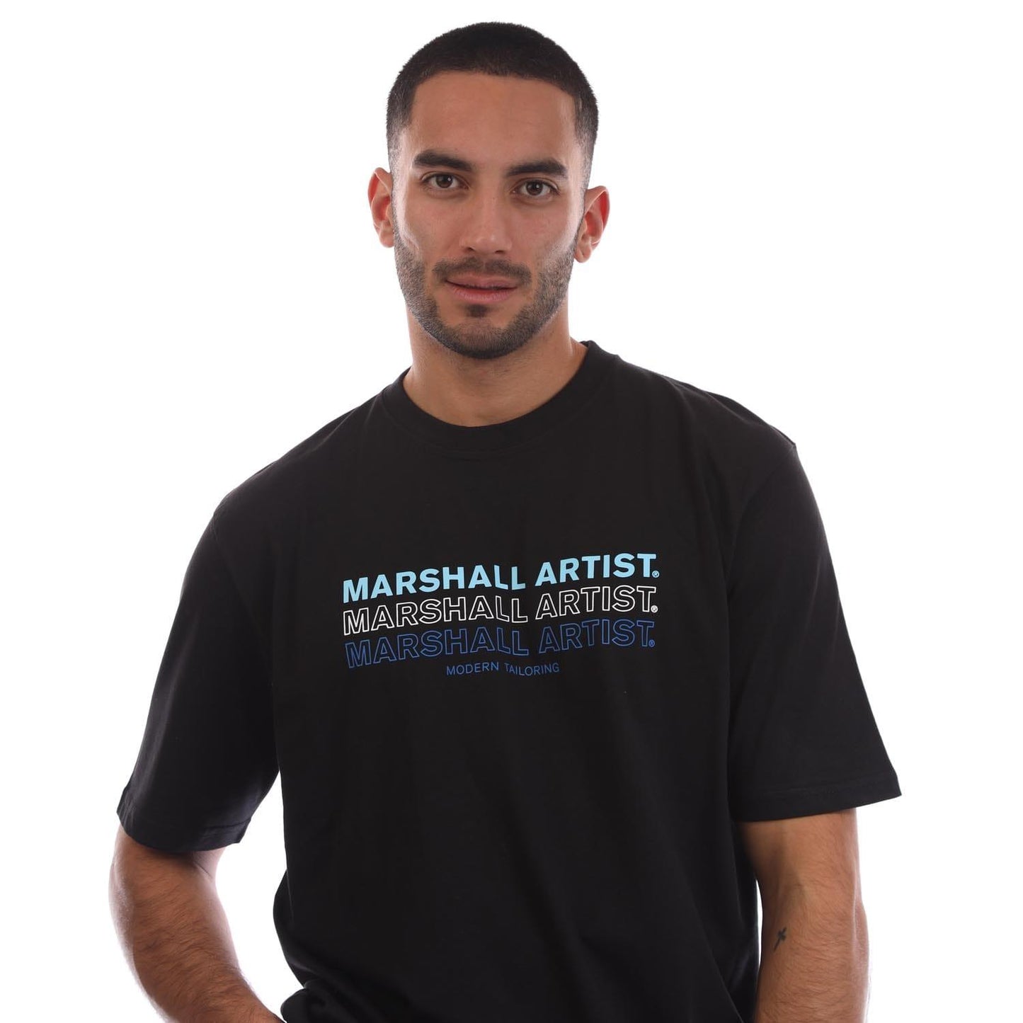 Black - Side - Marshall Artist Mens Repeat Logo T-Shirt