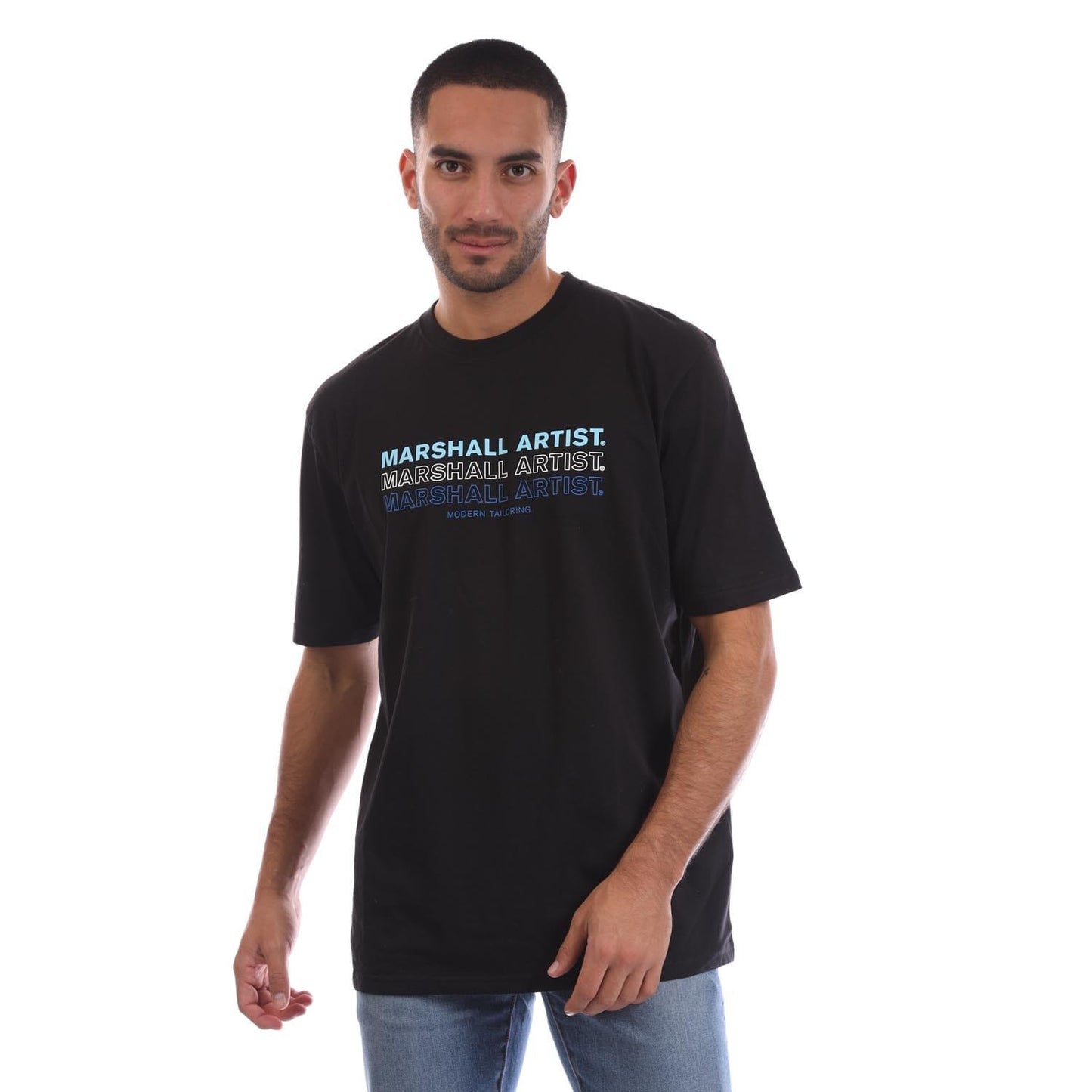 Black - Front - Marshall Artist Mens Repeat Logo T-Shirt