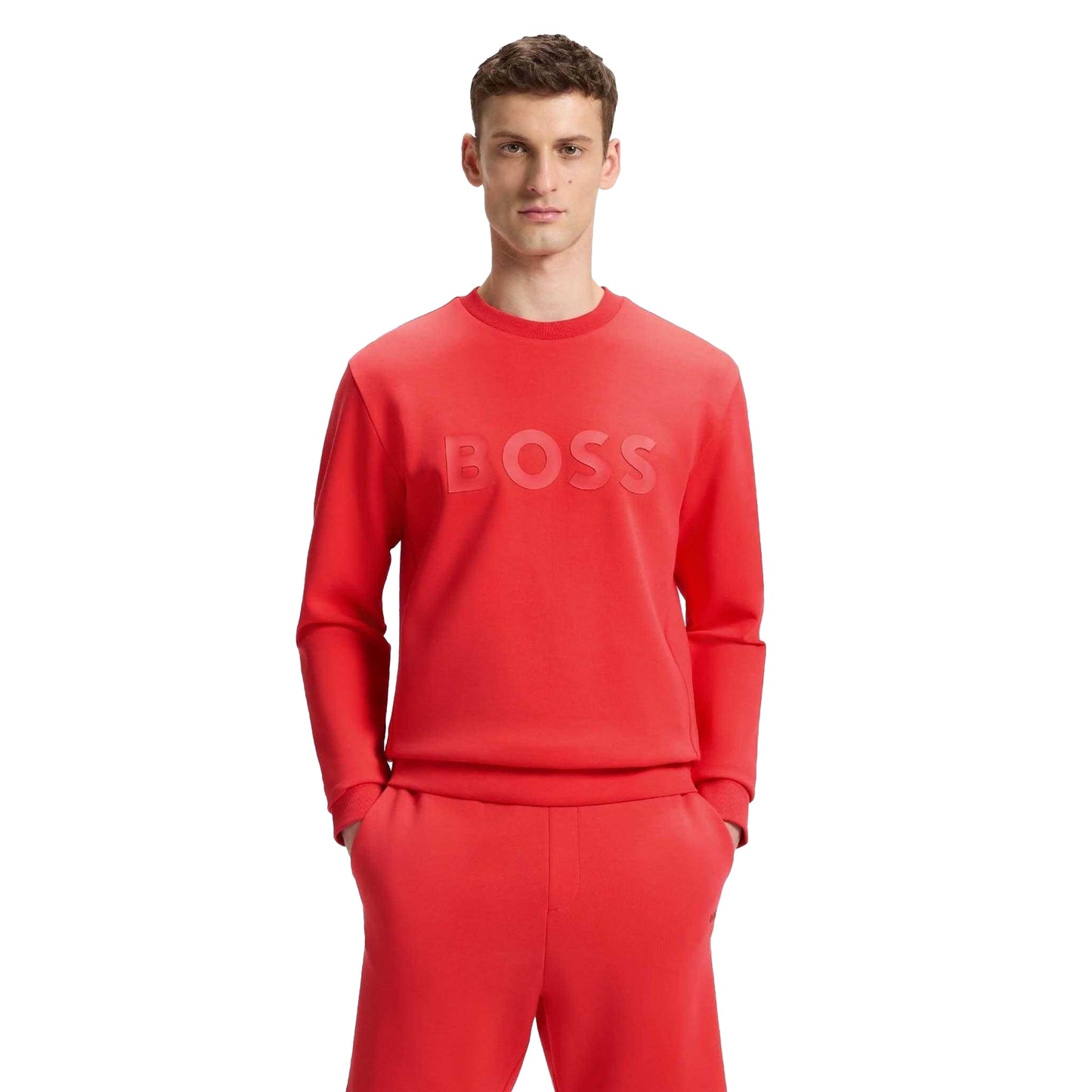 Red - Side - Boss Mens Salbo Crew Neck Sweatshirt
