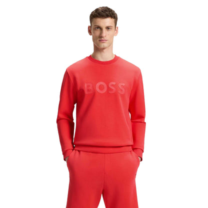 Red - Side - Boss Mens Salbo Crew Neck Sweatshirt