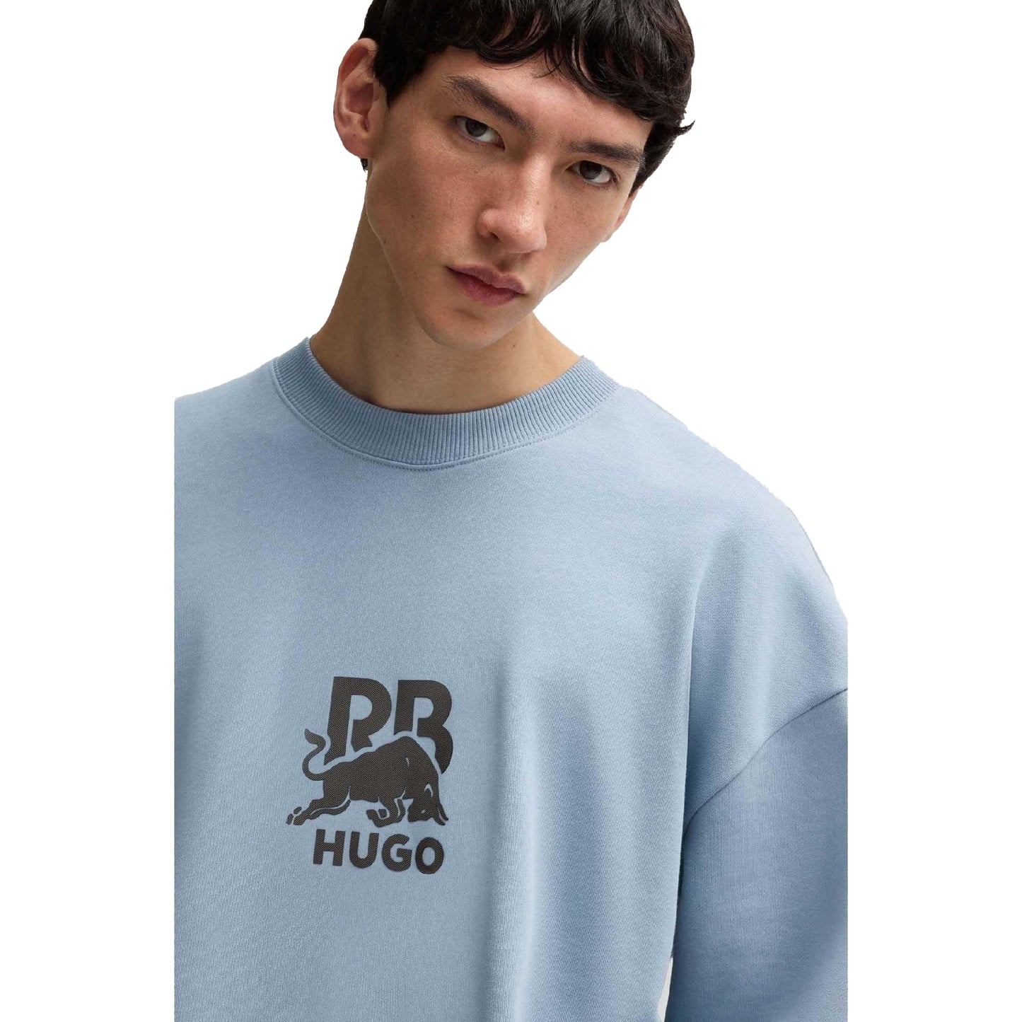 Blue - Side - Hugo Mens Dahrain Stealth Logo Sweatshirt
