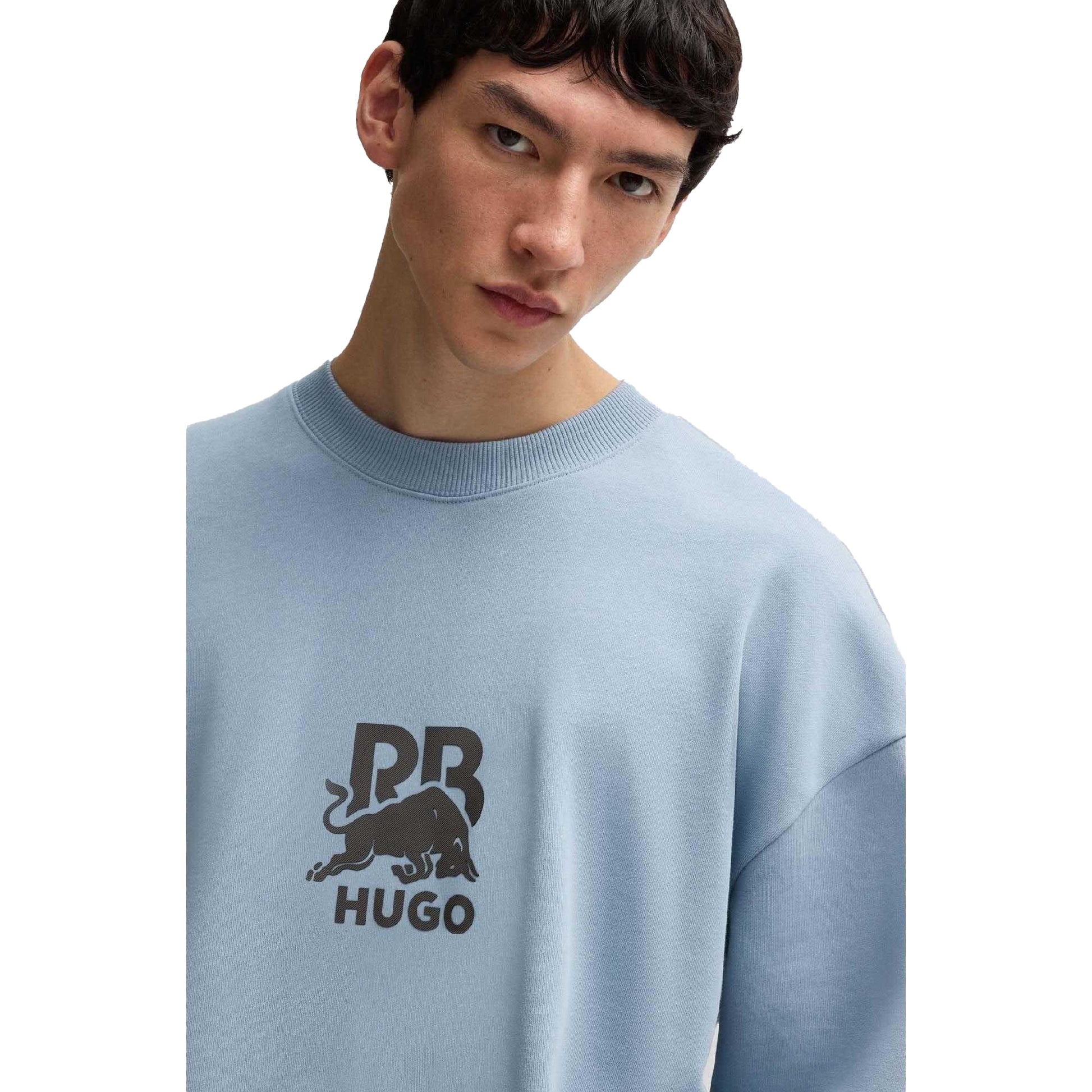 Blue - Side - Hugo Mens Dahrain Stealth Logo Sweatshirt