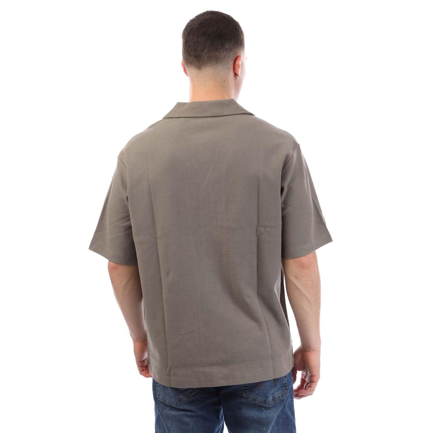 Beige - Back - Boss Mens Waffle Knitted Shirt