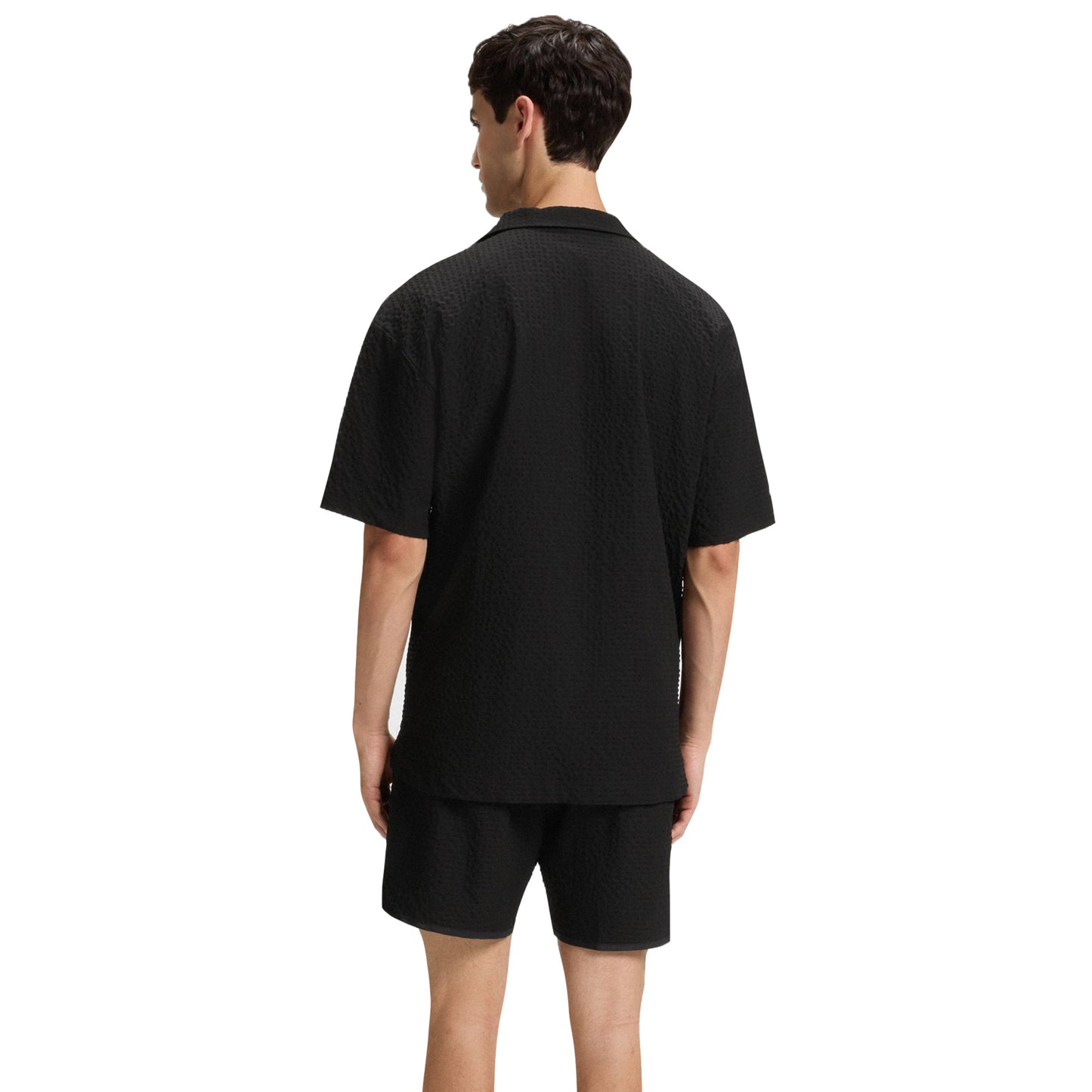Black - Side - Hugo Mens Chaffle Waffle Beach Shirt