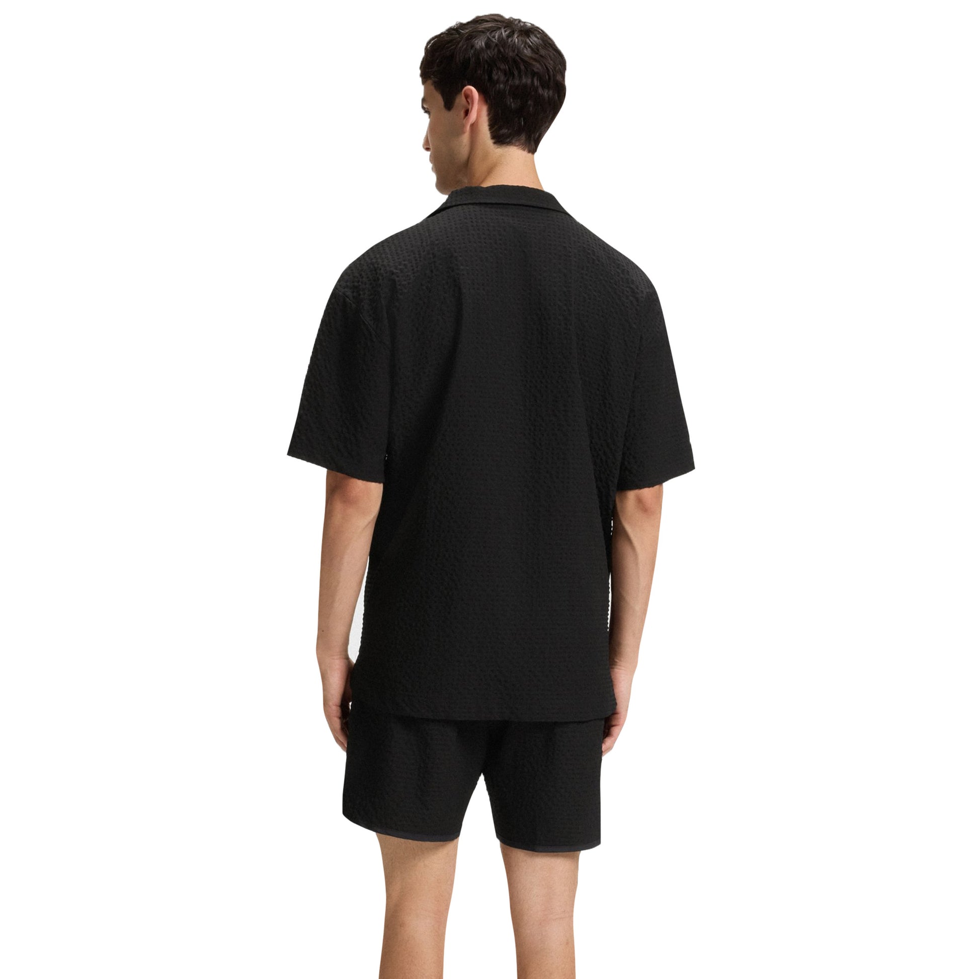 Black - Side - Hugo Mens Chaffle Waffle Beach Shirt
