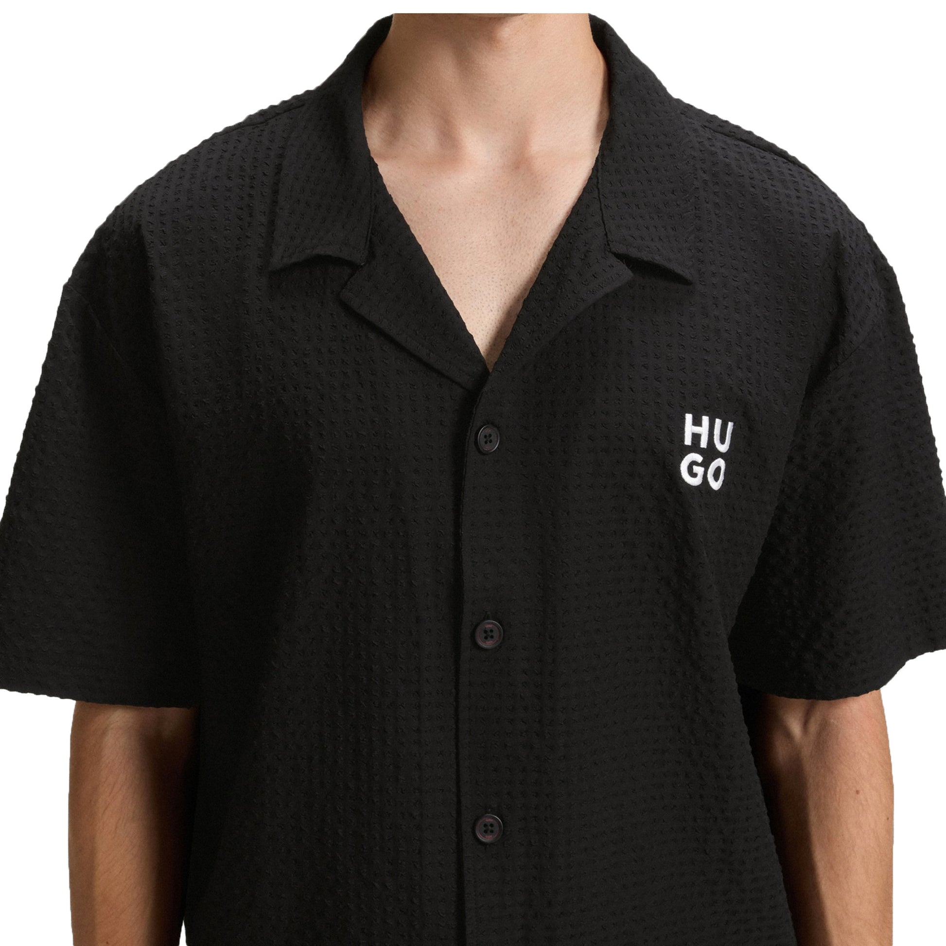 Black - Lifestyle - Hugo Mens Chaffle Waffle Beach Shirt