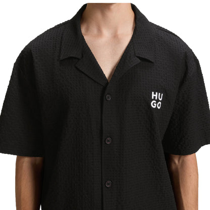 Black - Lifestyle - Hugo Mens Chaffle Waffle Beach Shirt