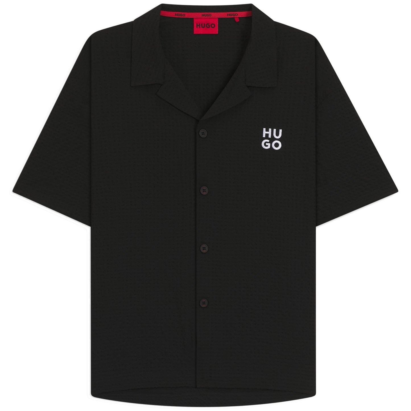 Black - Front - Hugo Mens Chaffle Waffle Beach Shirt