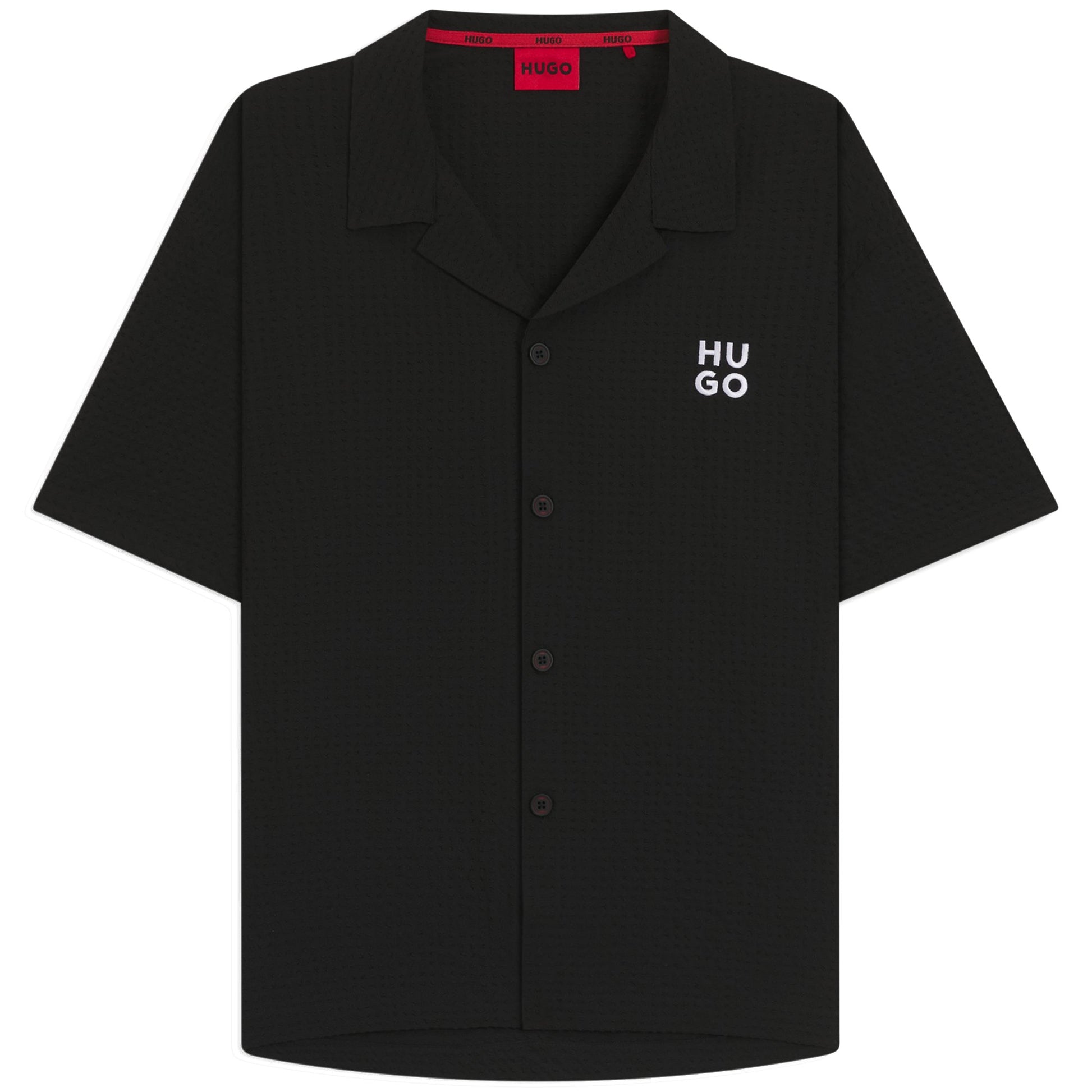 Black - Front - Hugo Mens Chaffle Waffle Beach Shirt