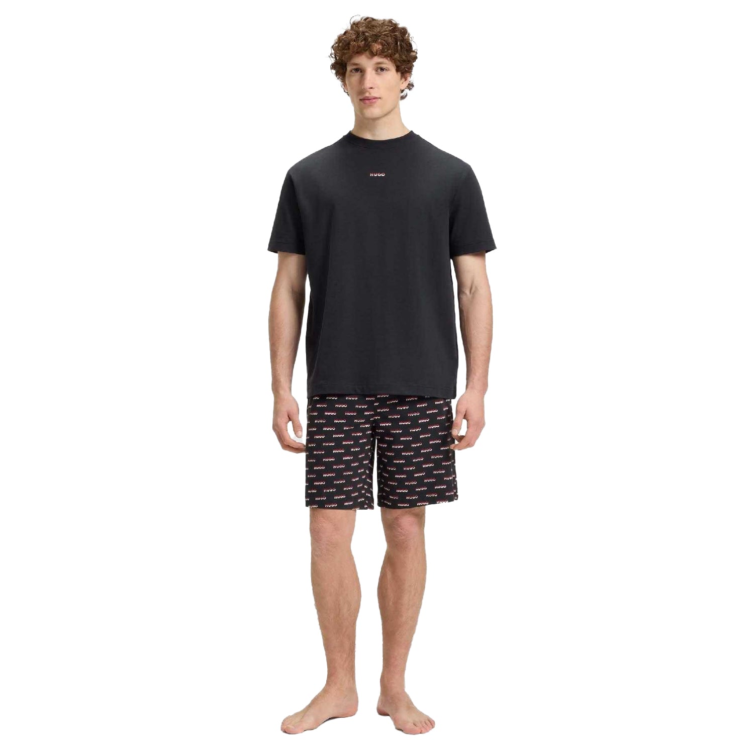 Black - Back - Hugo Mens Logo Printed Pyjama Bottoms