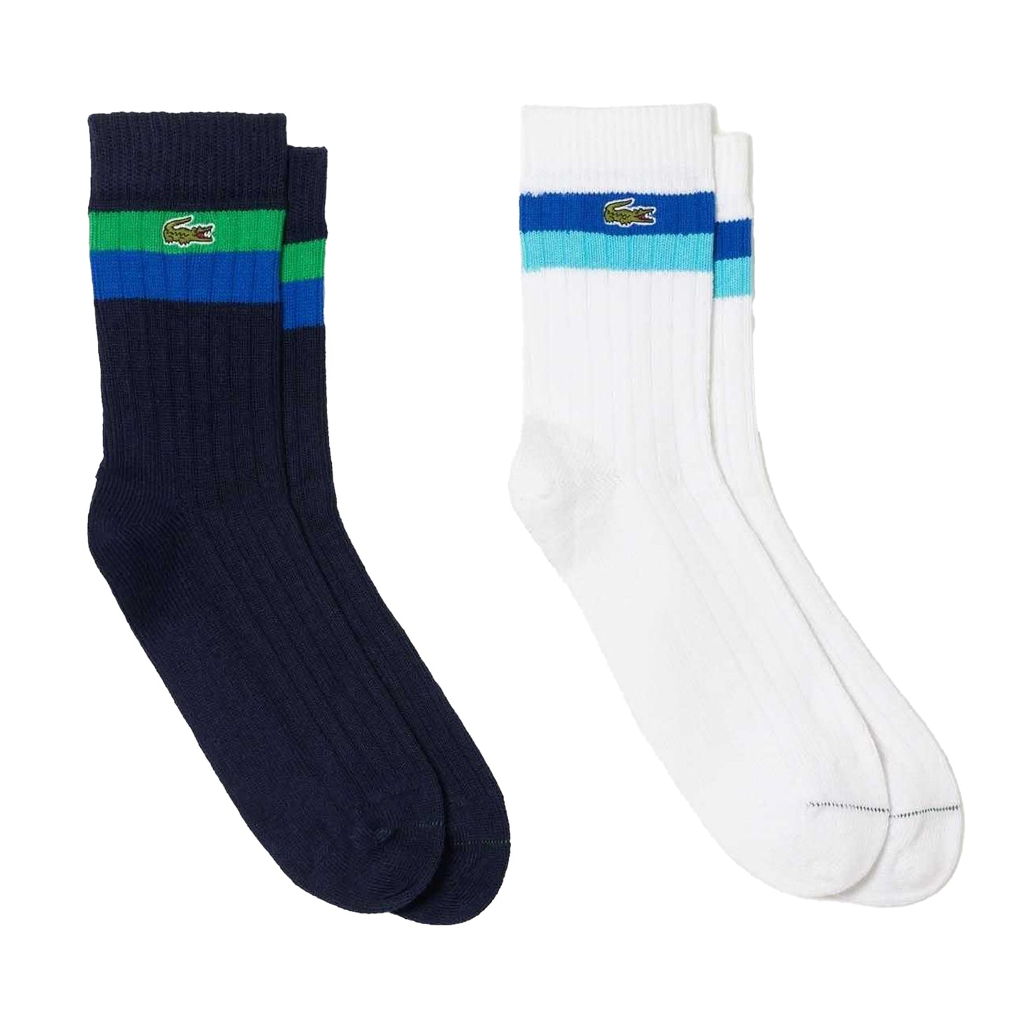Multicoloured - Front - Lacoste Unisex Adult Striped High Cut Cotton Socks (Pack of 2)