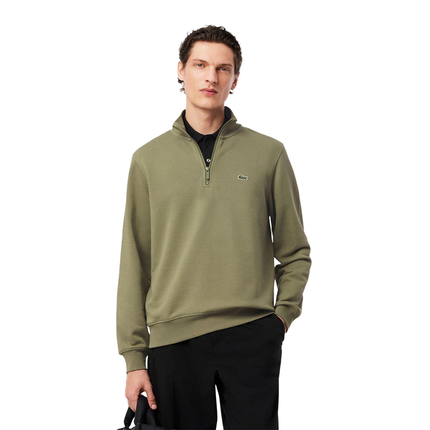 Green - Side - Lacoste Mens High-Neck Fleece Quarter Zip Sweatshirt