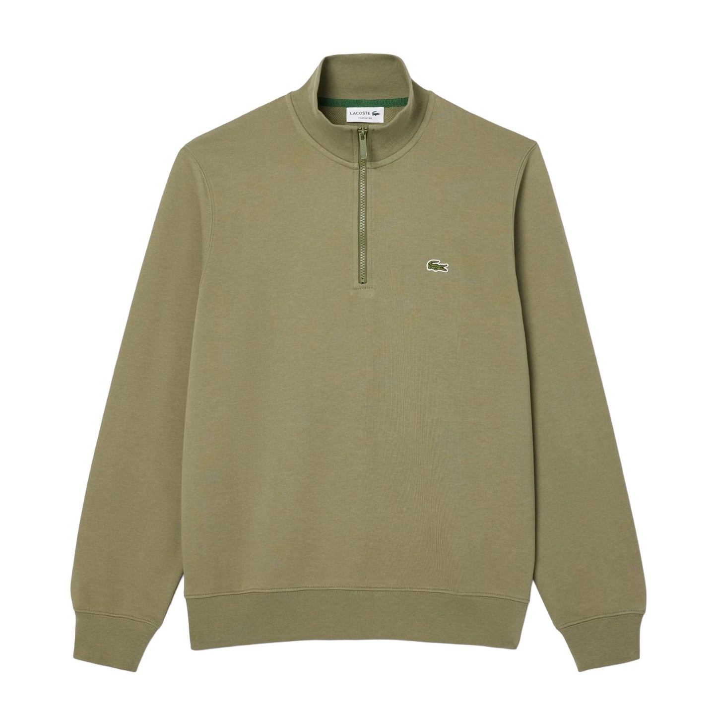 Green - Front - Lacoste Mens High-Neck Fleece Quarter Zip Sweatshirt