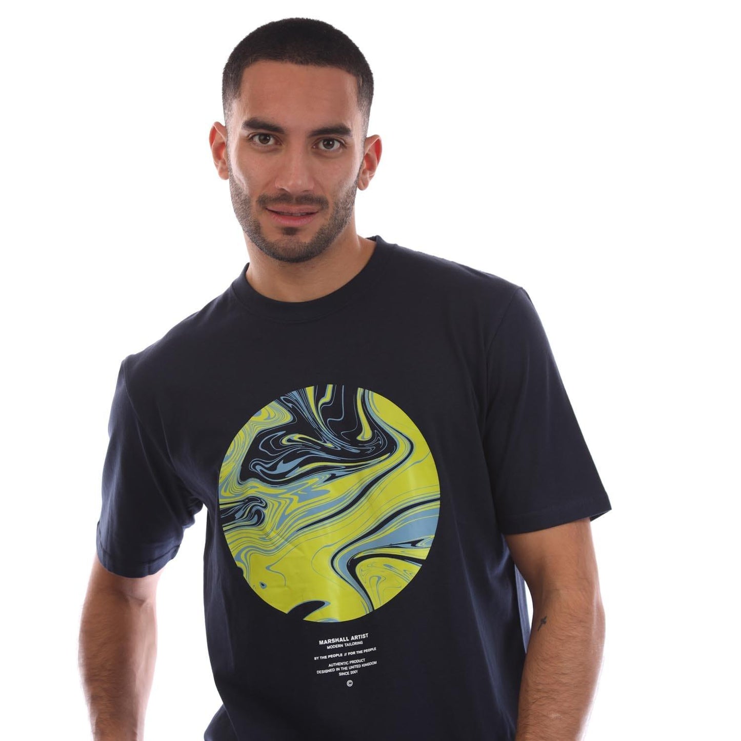 Navy - Side - Marshall Artist Mens Akwa Graphic T-Shirt