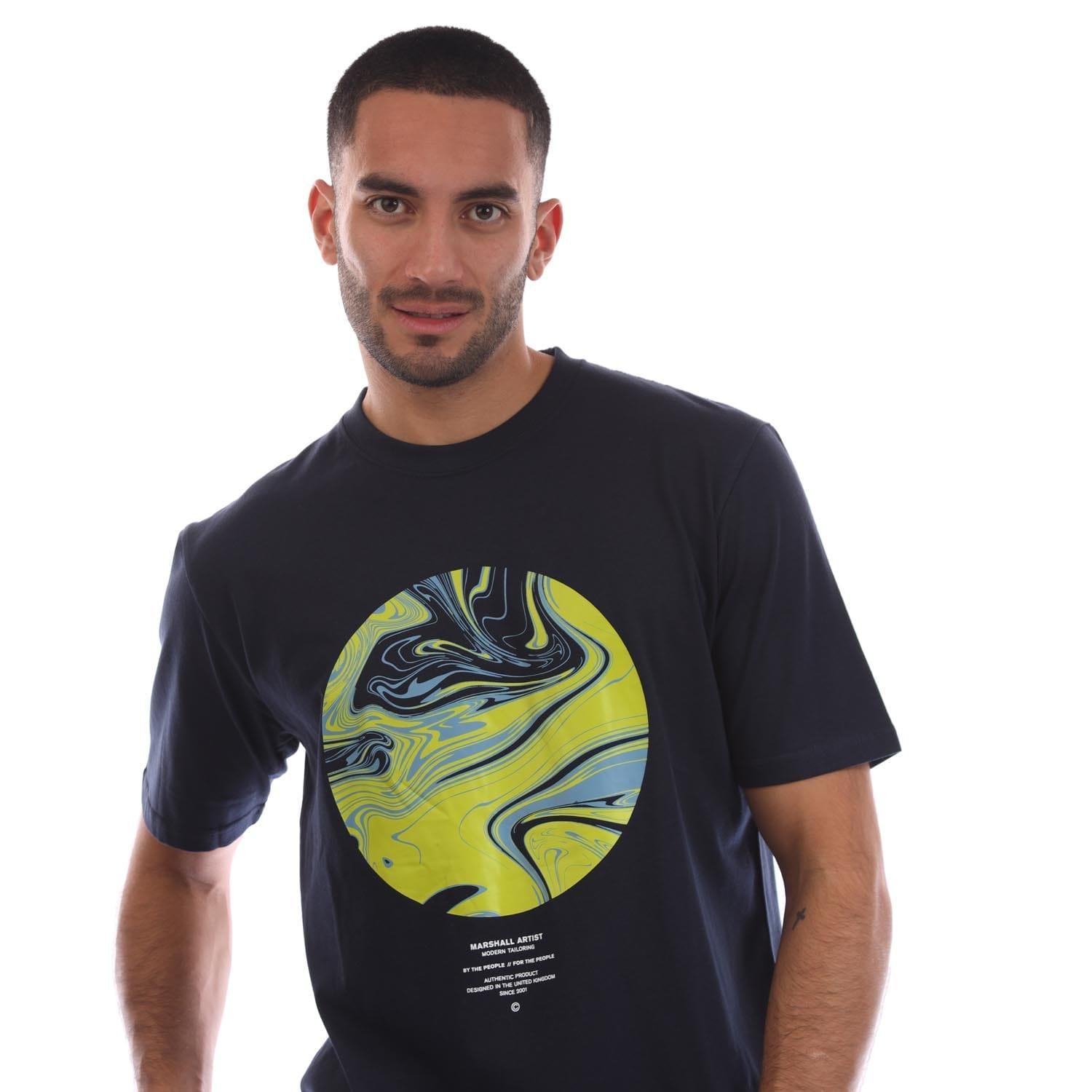 Navy - Side - Marshall Artist Mens Akwa Graphic T-Shirt