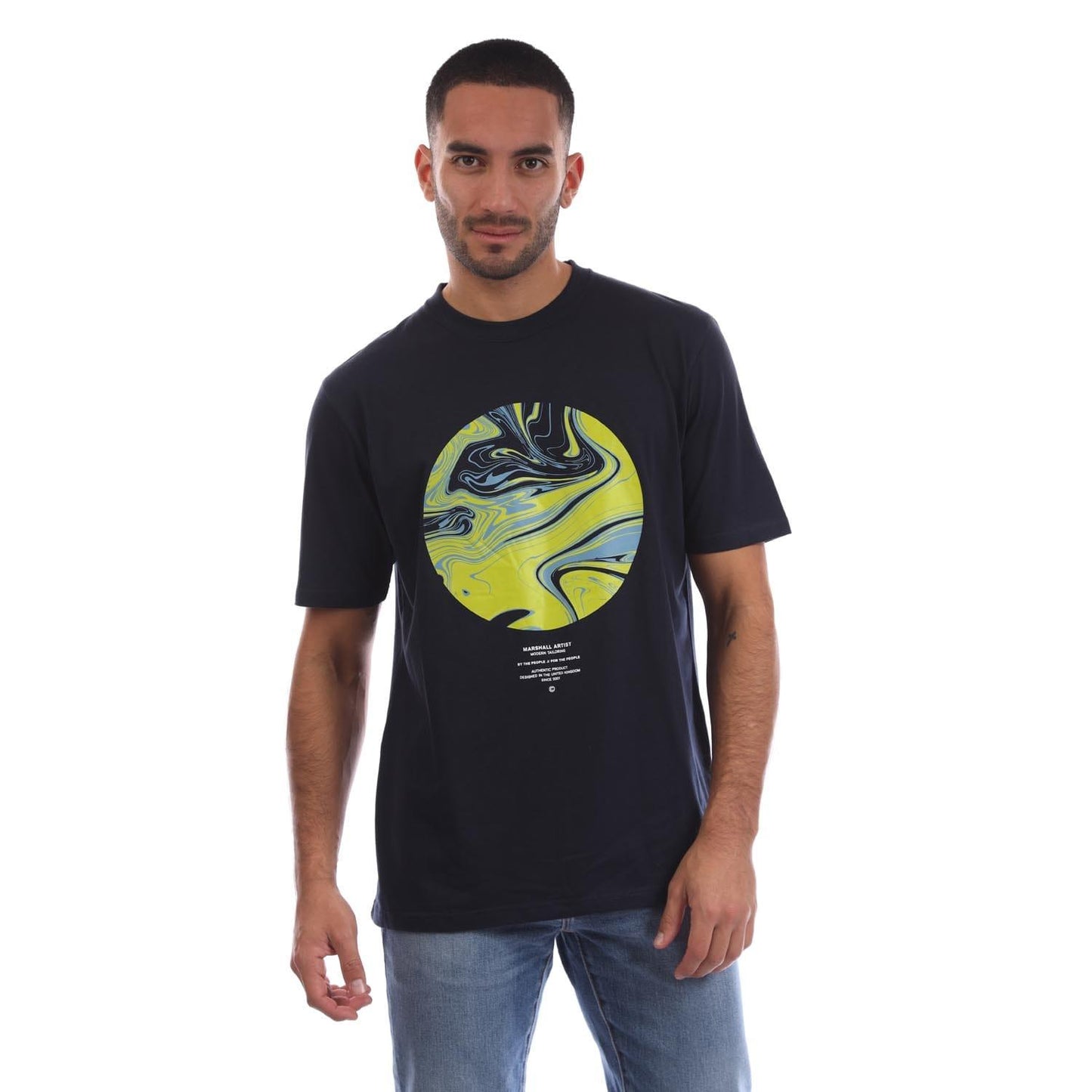 Navy - Front - Marshall Artist Mens Akwa Graphic T-Shirt