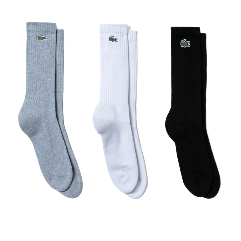 Black-Grey-White - Front - Lacoste Mens High Cut Socks (Pack of 3)