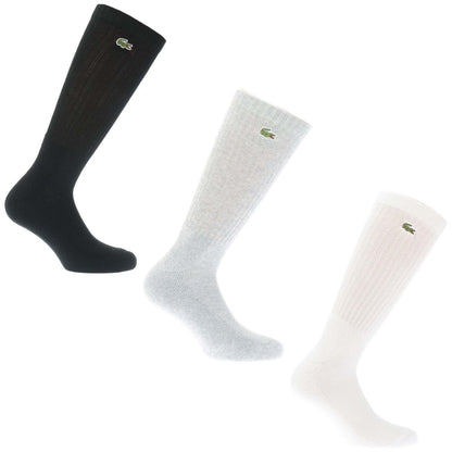 Black-Grey-White - Back - Lacoste Mens High Cut Socks (Pack of 3)