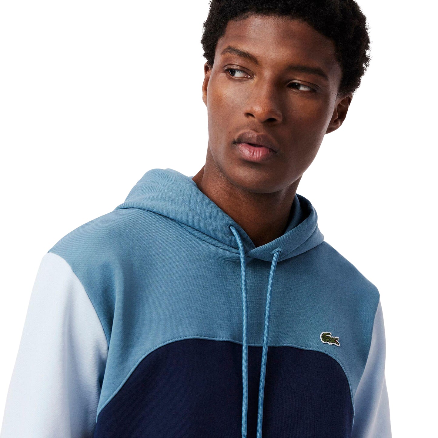 Navy Blue-White - Side - Lacoste Mens Colour Block Classic Hoodie