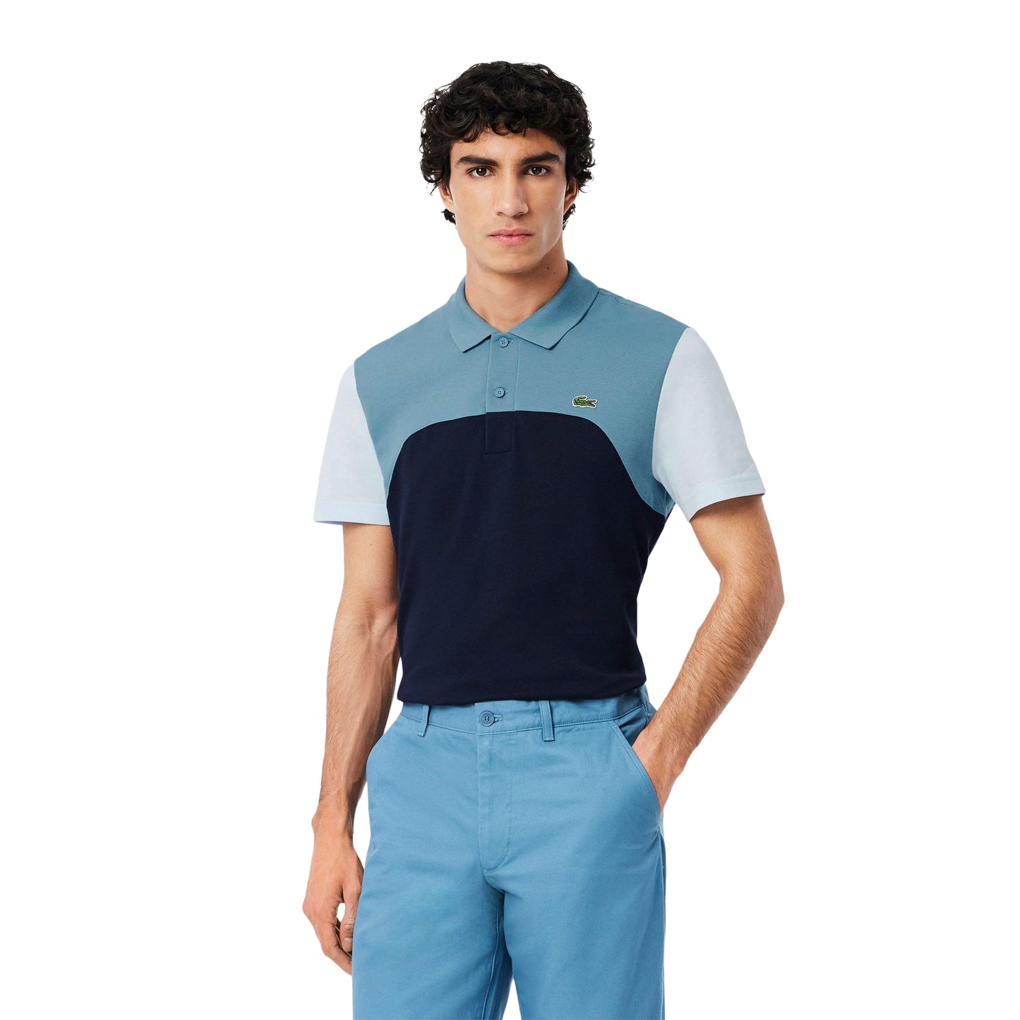 Navy - Side - Lacoste Mens Colour Block Polo Shirt