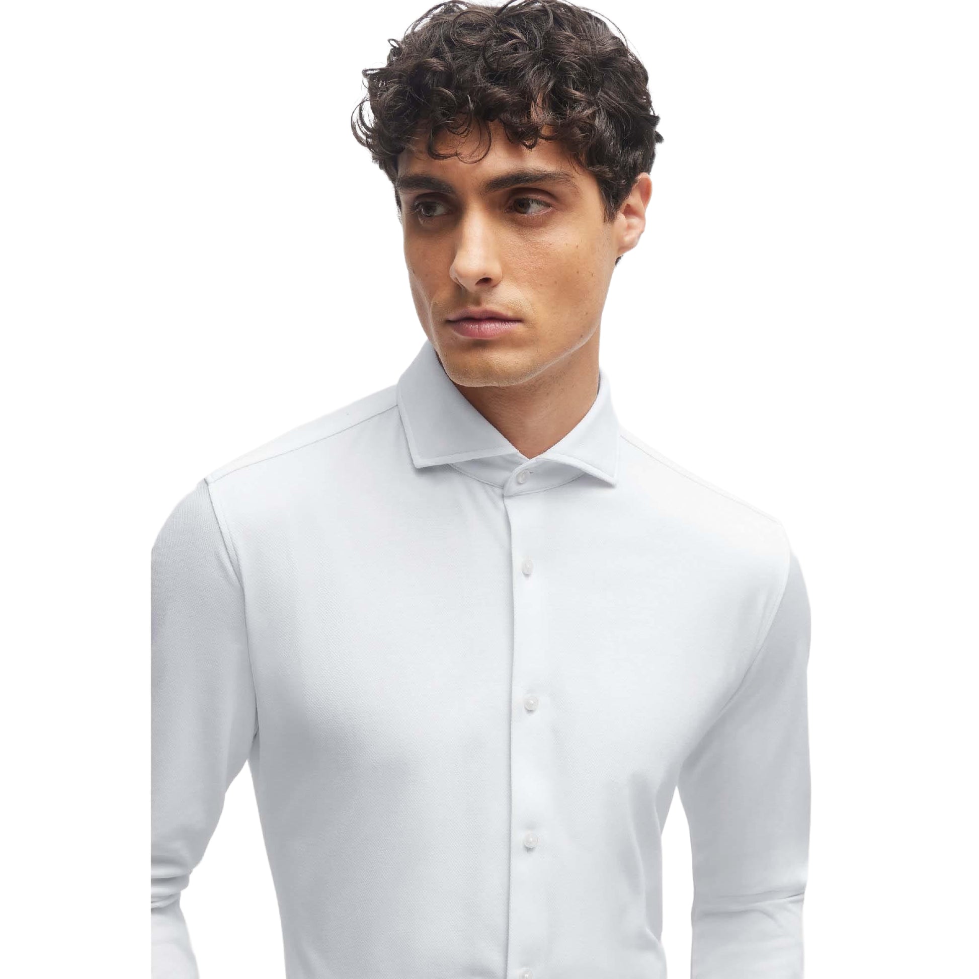 White - Side - Boss Mens P-Hank Spread Collar Slim Shirt