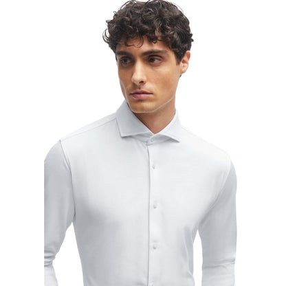 White - Side - Boss Mens P-Hank Spread Collar Slim Shirt