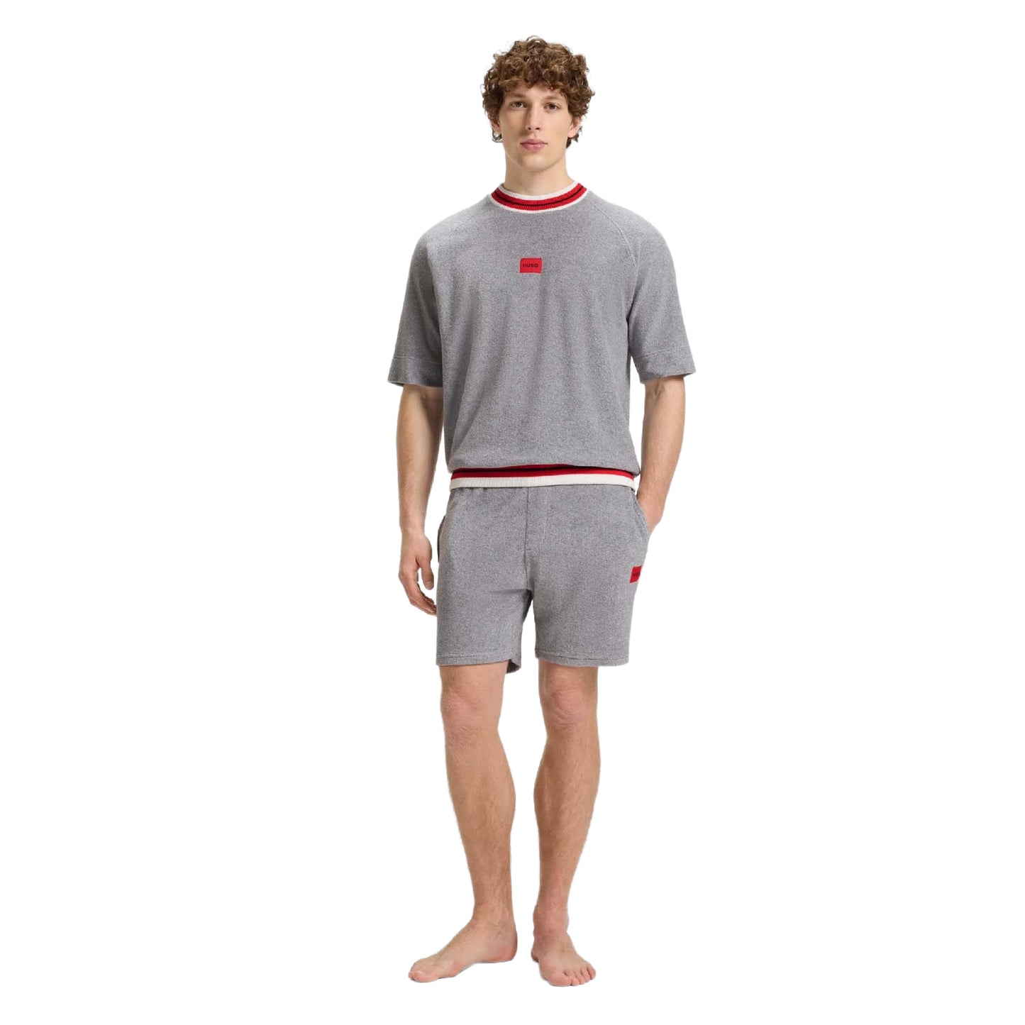 Grey - Pack Shot - Hugo Mens Jaxon Short-Sleeved Sweatshirt