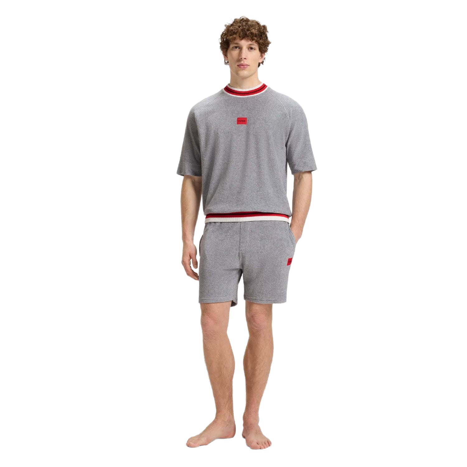 Grey - Pack Shot - Hugo Mens Jaxon Short-Sleeved Sweatshirt