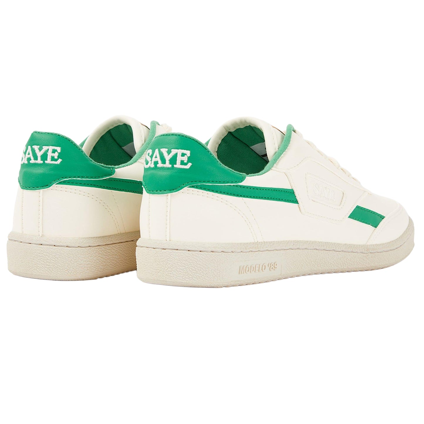 White-Green - Back - Saye Mens Modelo 89 Vegan Leather Trainers