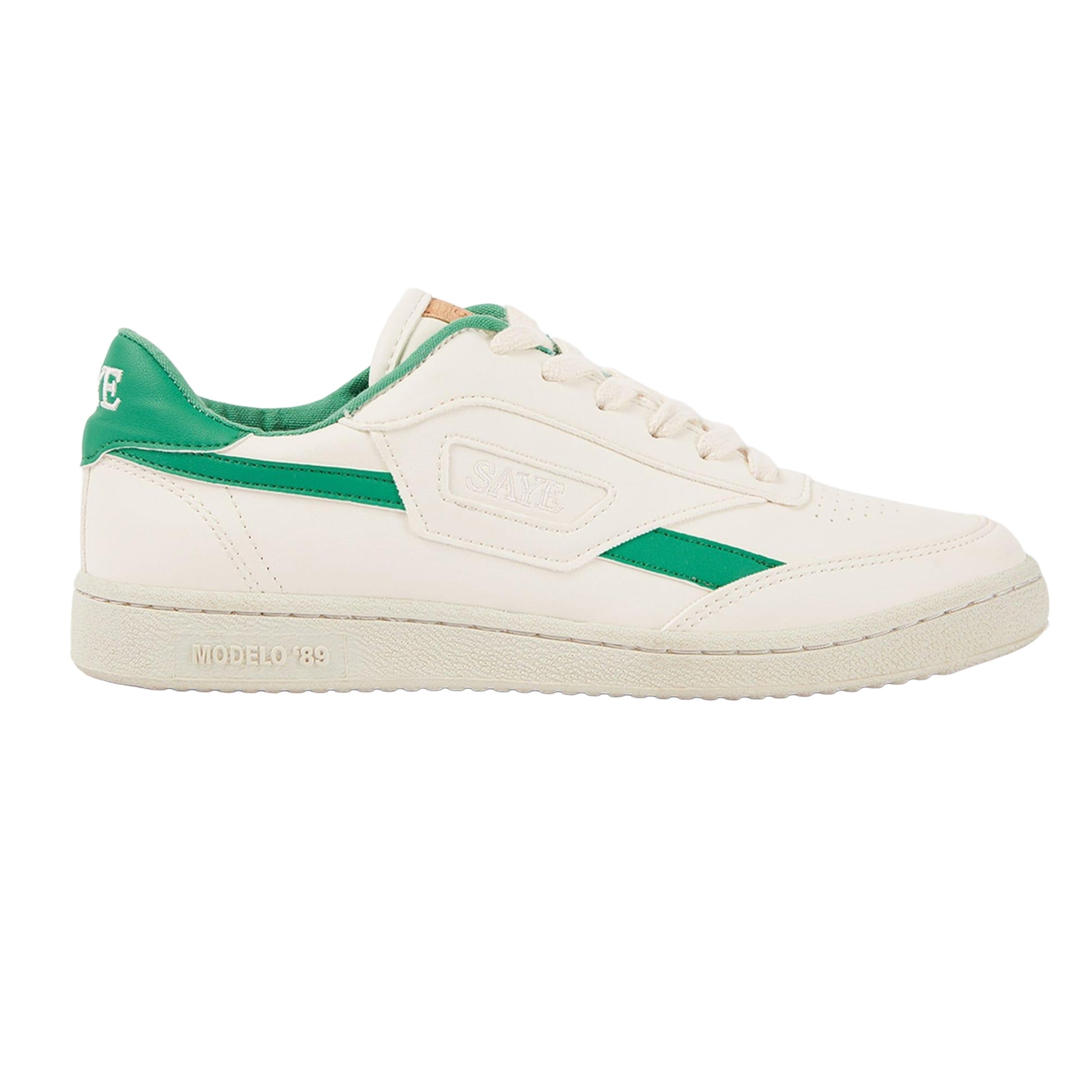 White-Green - Side - Saye Mens Modelo 89 Vegan Leather Trainers