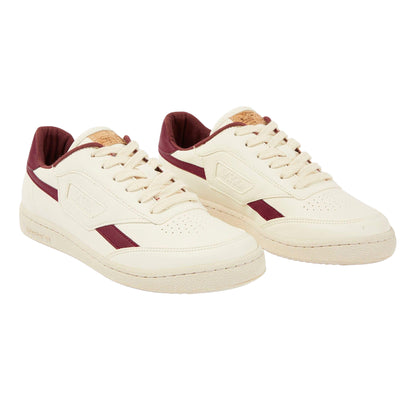 White-Maroon - Front - Saye Mens Modelo 89 Vegan Leather Trainers