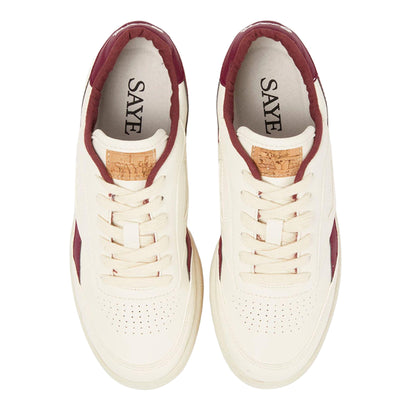 White-Maroon - Lifestyle - Saye Mens Modelo 89 Vegan Leather Trainers