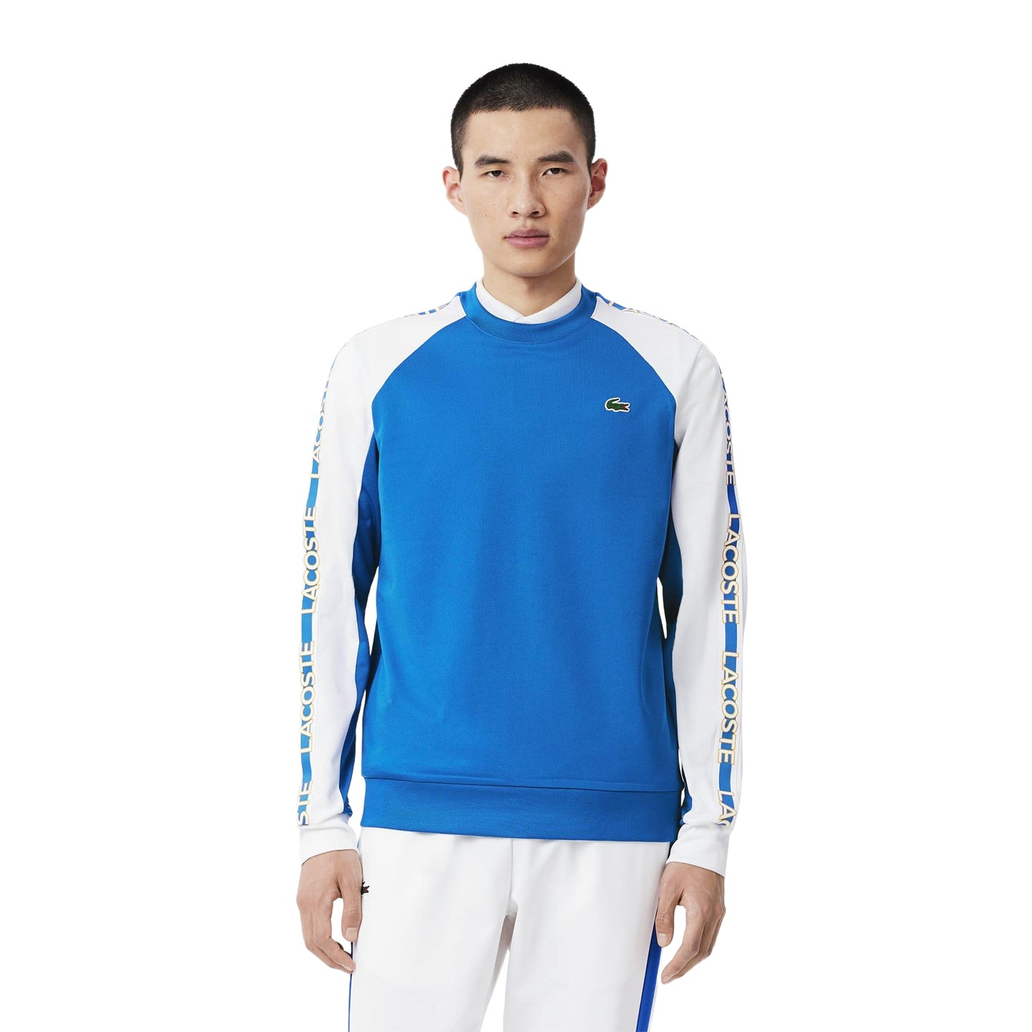 Blue-White - Side - Lacoste Mens Colour Block Stripe Tennis Sweatshirt